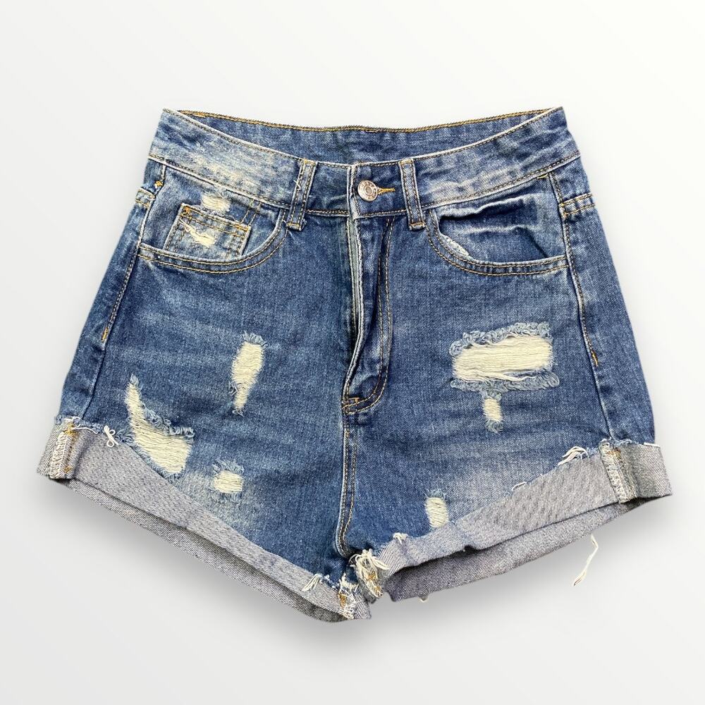 Shein Mid Blue Distressed Denim Shorts Women's Small
